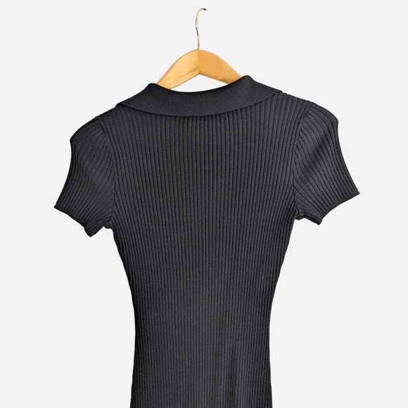 Abercrombie Polo Elevated Knit Mini Dress Ribbed Black Bodycon Collared l Small - Picture 7 of 8